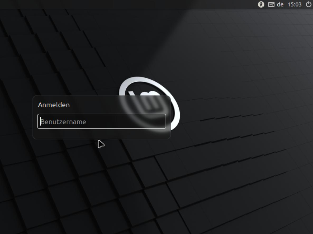 der Anmeldebildschirm des virtuellen Computers