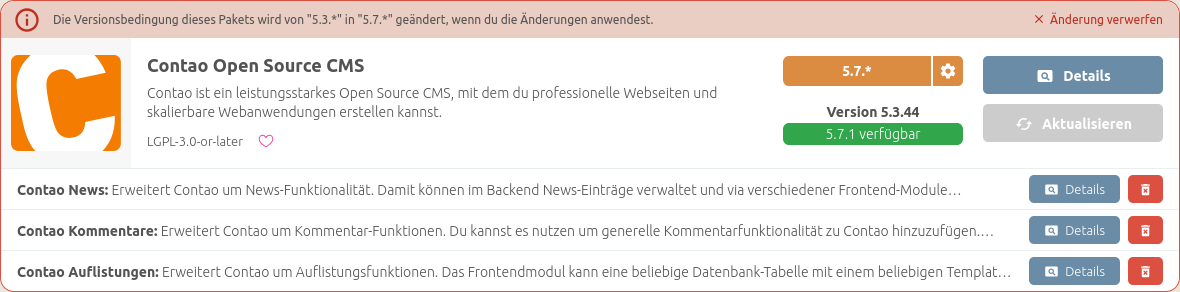 Contao Update von 5.3 auf 5.7